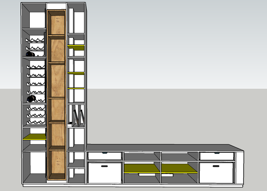 tekening van binnenkant van de kast op maat in appartement amsterdam