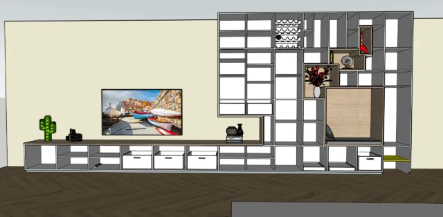 ontwerp binnenkant kast met zitje