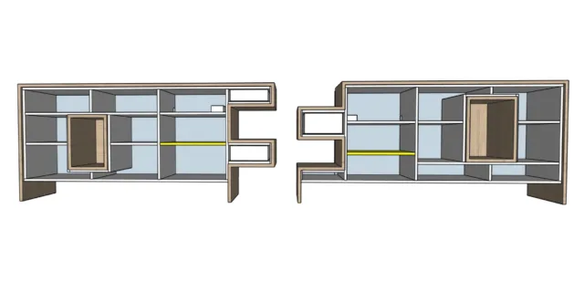 ontwerp binnenkant dressoir in twee delen